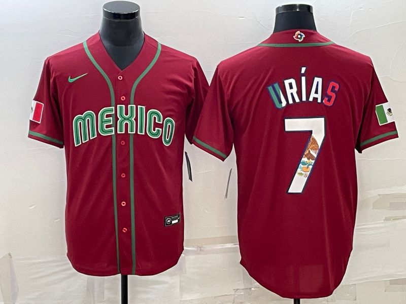 Men 2023 World Cub Mexico #7 Urias Red Nike MLB Jersey12